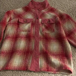 Entro Pink and Cream Plaid Teddy Jacket